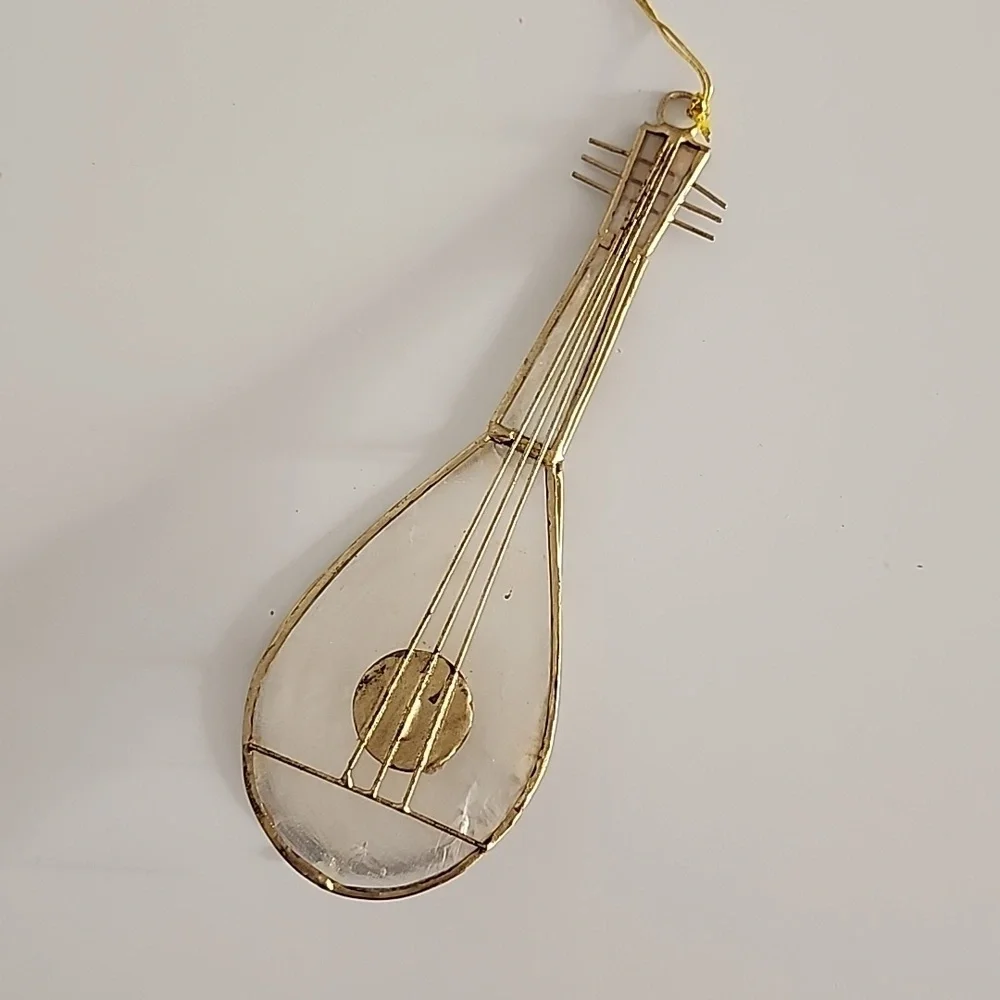 Vintage Gold Wire Mandolin Ornament | Musical Instrument Christmas Decor